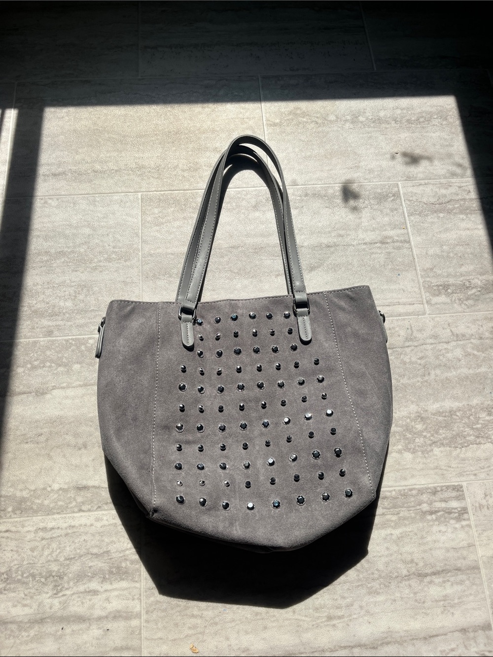 Women's Gray Studded Tote Handbag
